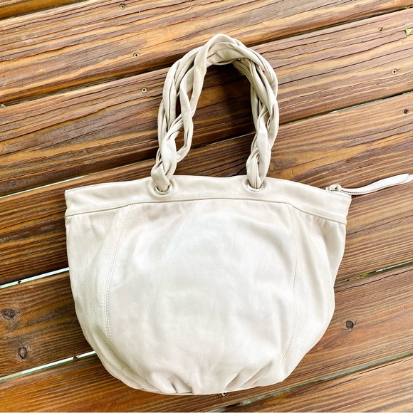 Furla Braided Double Handle Leather Hobo Slouchy Bag in grey EUC - Picture 5 of 17